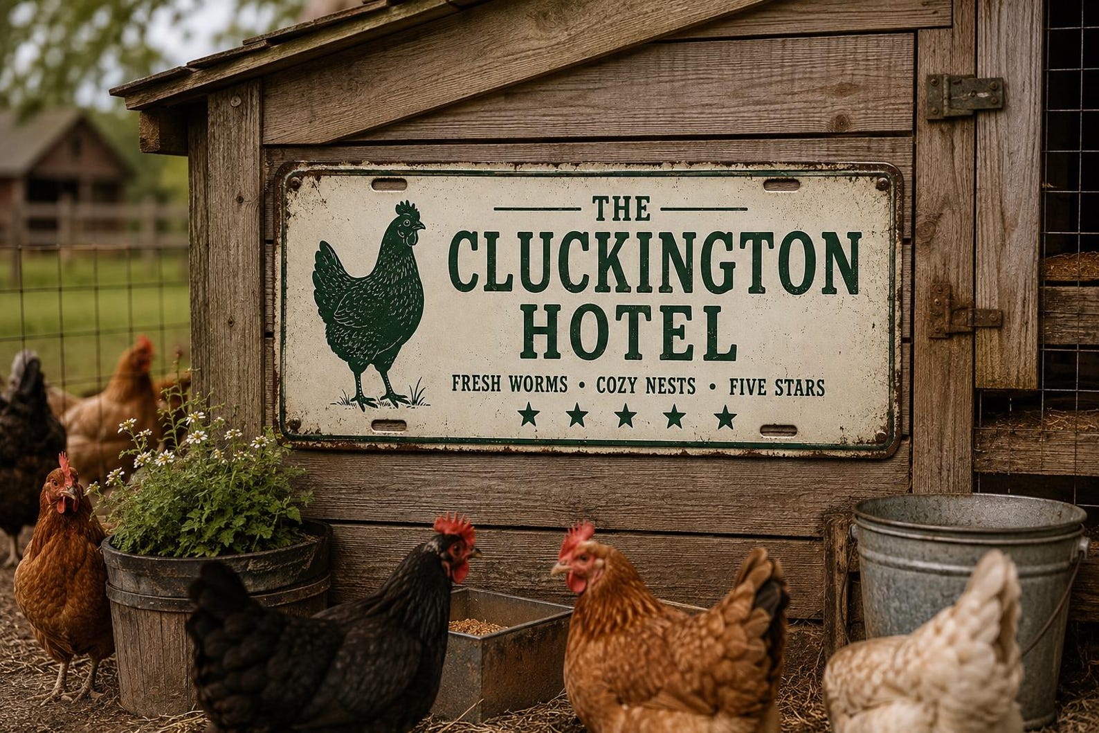 The Cluckington Hotel Metal Sign, Vintage Farmhouse Coop Decor, Chicken Lover Gift