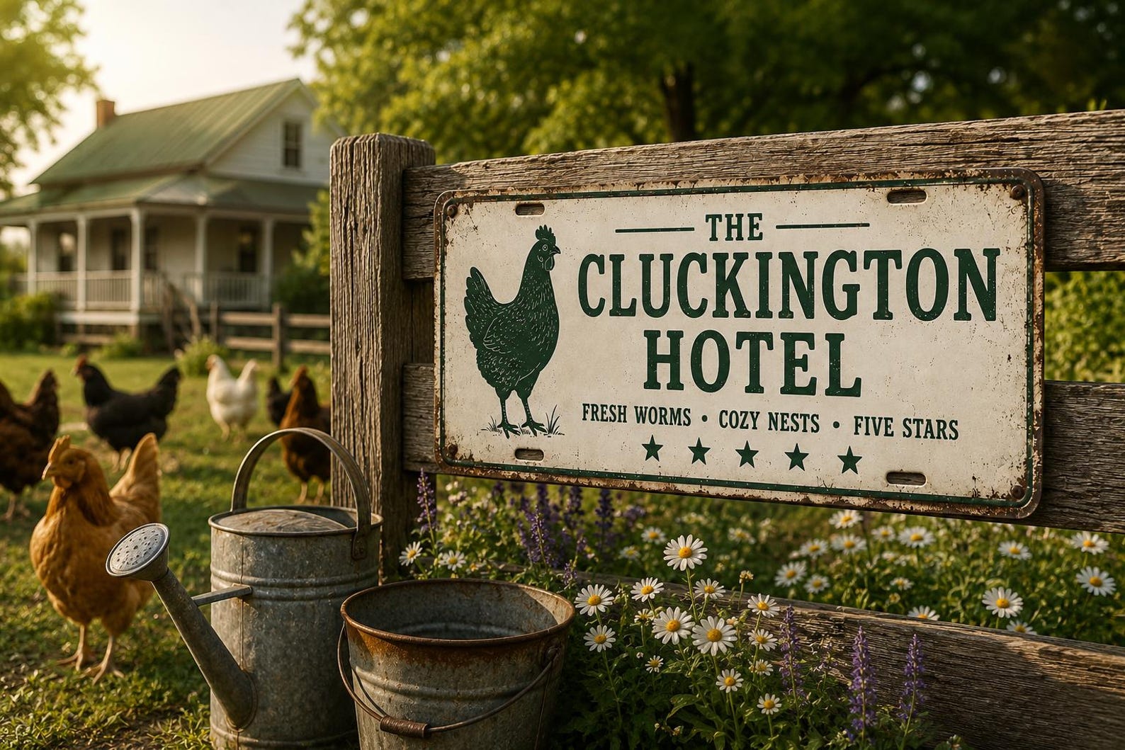 The Cluckington Hotel Metal Sign, Vintage Farmhouse Coop Decor, Chicken Lover Gift