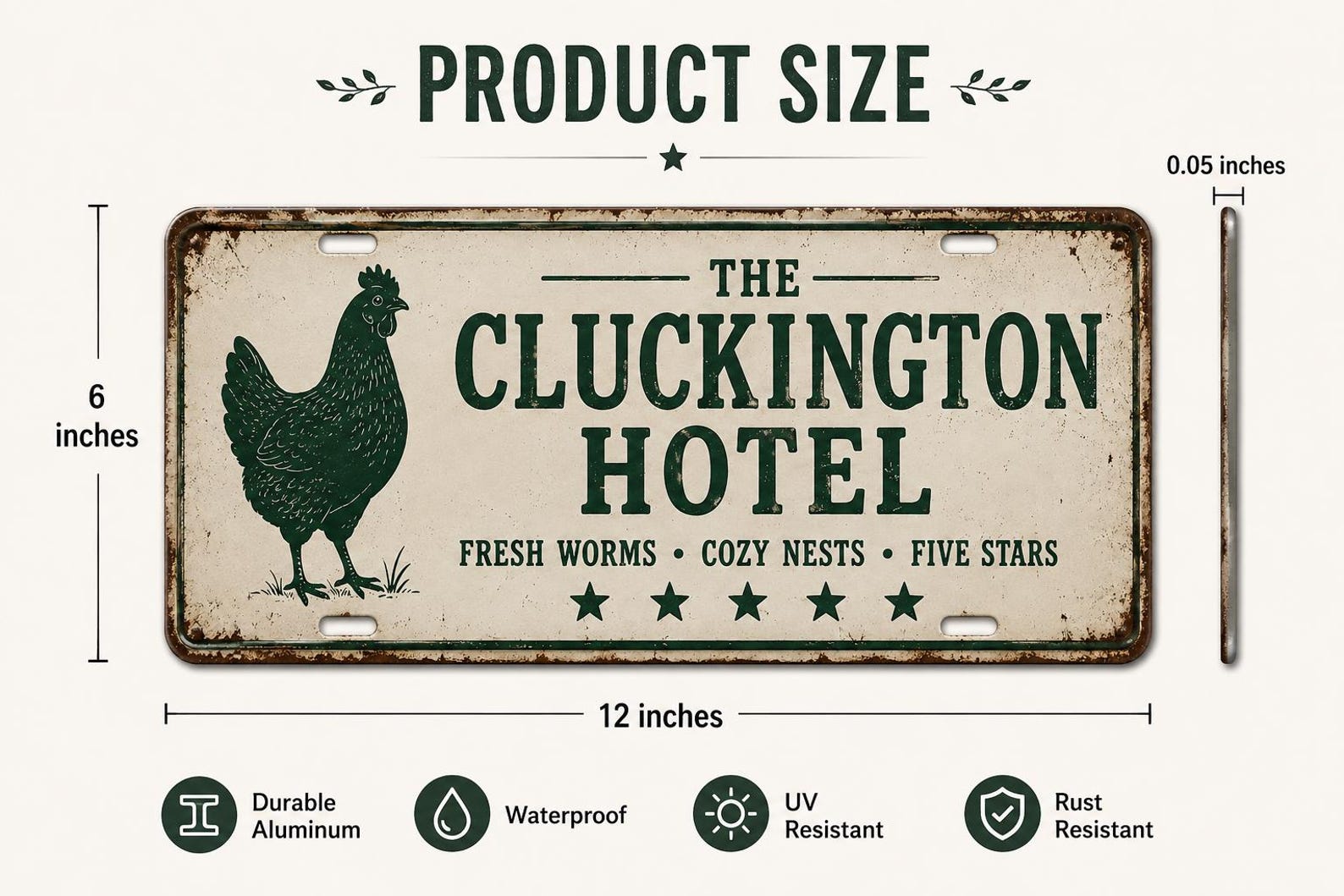 The Cluckington Hotel Metal Sign, Vintage Farmhouse Coop Decor, Chicken Lover Gift