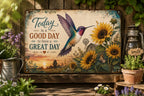 Sunflower Hummingbird Metal Sign, Rustic Farmhouse Wall Decor, Inspirational Quote (12x8 inches)