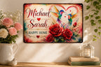 Personalized Hummingbird Couple Metal Sign, Romantic Roses Wall Decor, Anniversary Wedding Gift