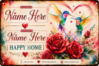 Personalized Hummingbird Couple Metal Sign, Romantic Roses Wall Decor, Anniversary Wedding Gift