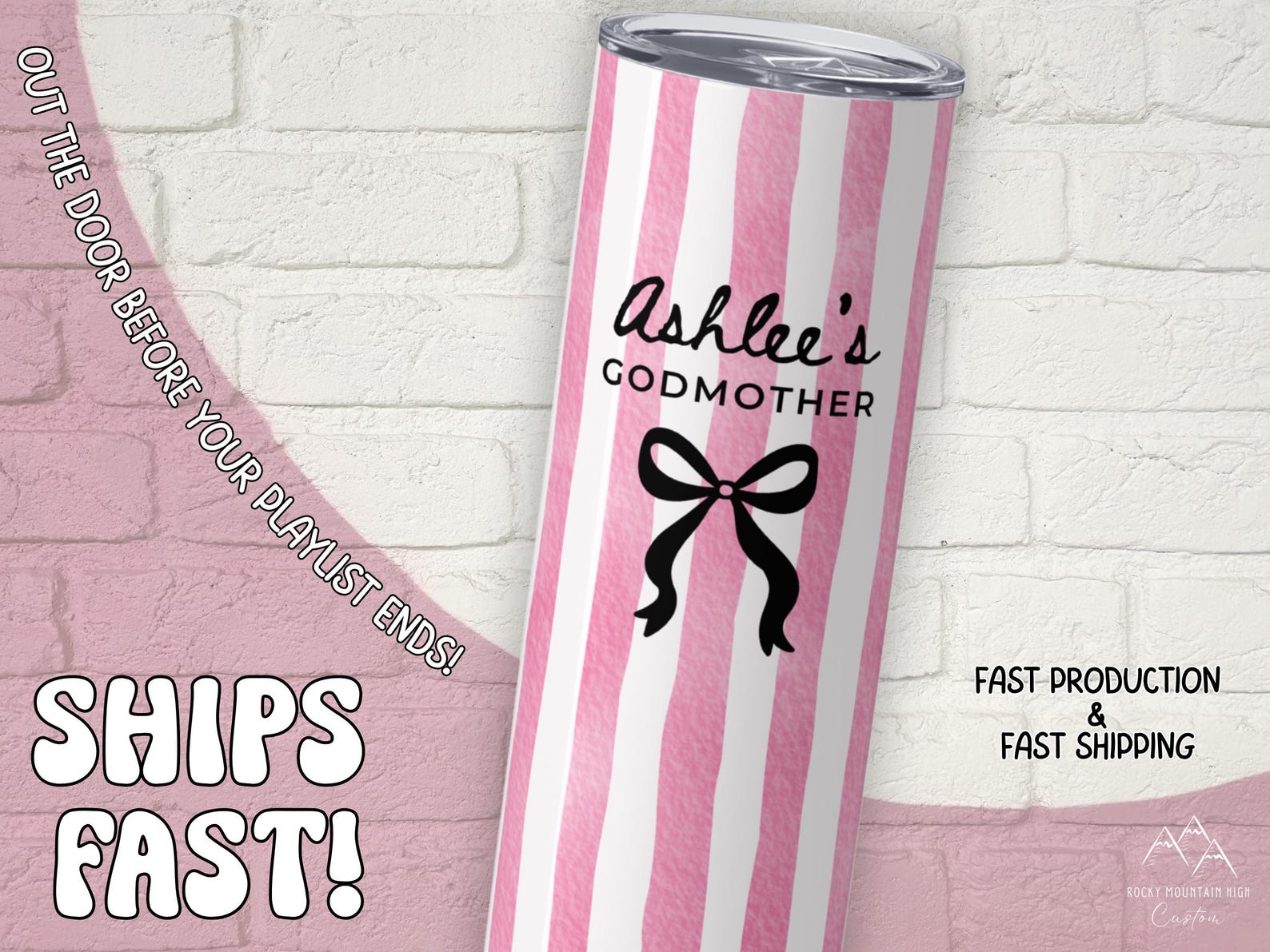 Personalized Godmother Tumbler with Name, Godmother Proposal Gift, Baptism Gift for Godmother, Watercolor Striped 20 oz Cup