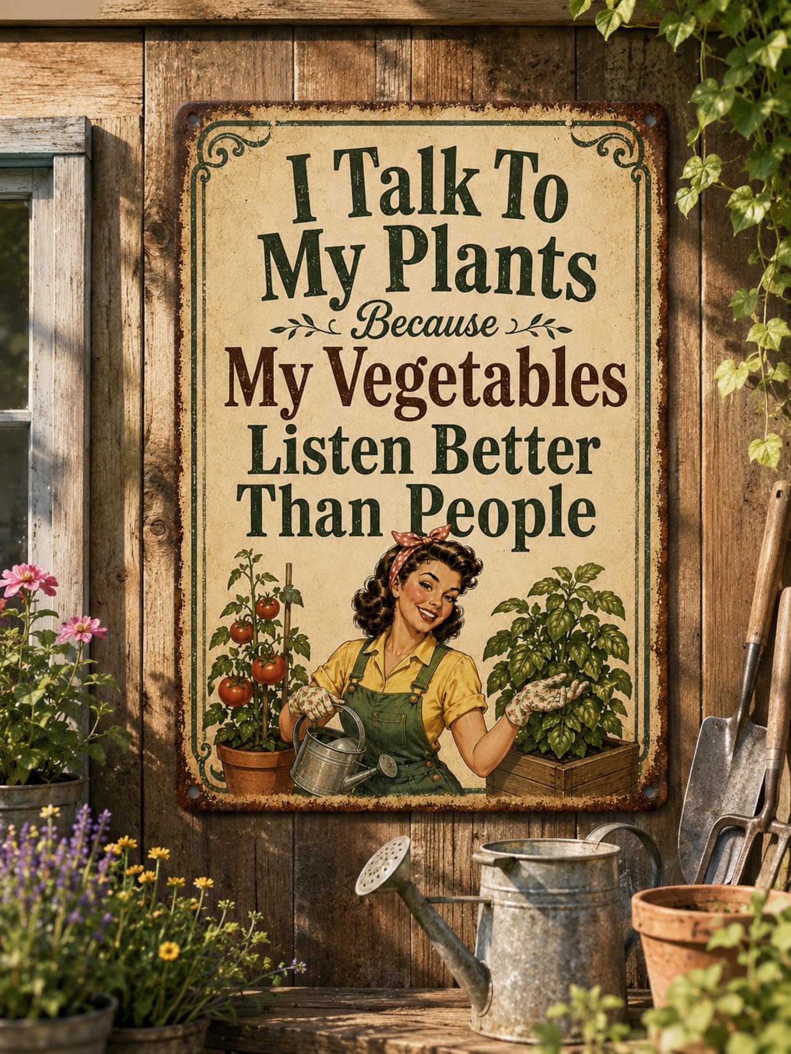 Funny Gardening Metal Sign, Vintage Farmhouse Plant Lover Decor