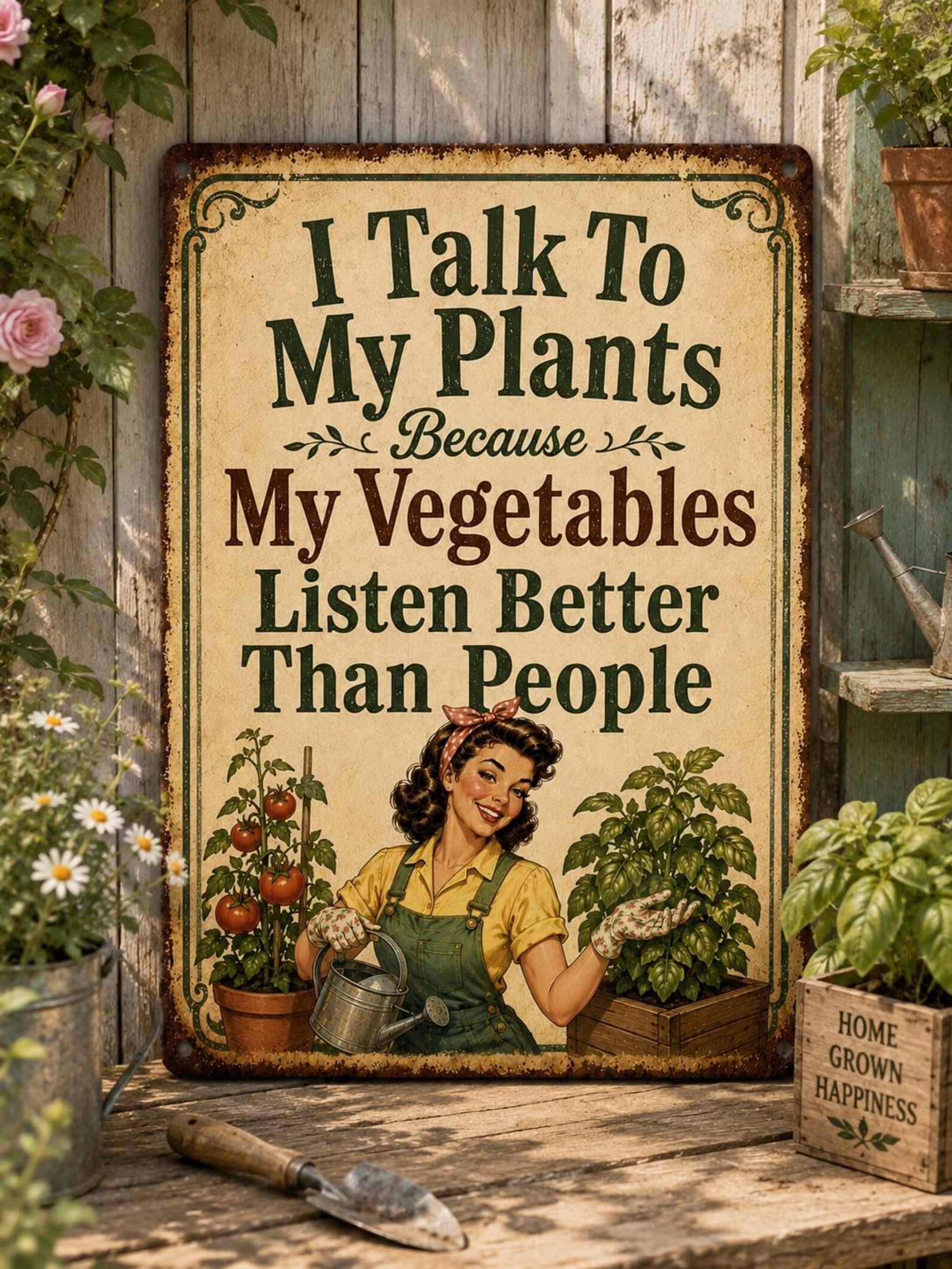 Funny Gardening Metal Sign, Vintage Farmhouse Plant Lover Decor