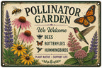Pollinator Garden Metal Sign, Native Wildflower Decor, Bee Butterfly Hummingbird Plaque