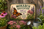 Monarch Waystation Metal Sign, Butterfly Garden Decor, Milkweed Plaque, Pollinator Habitat Art