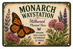 Monarch Waystation Metal Sign, Butterfly Garden Decor, Milkweed Plaque, Pollinator Habitat Art