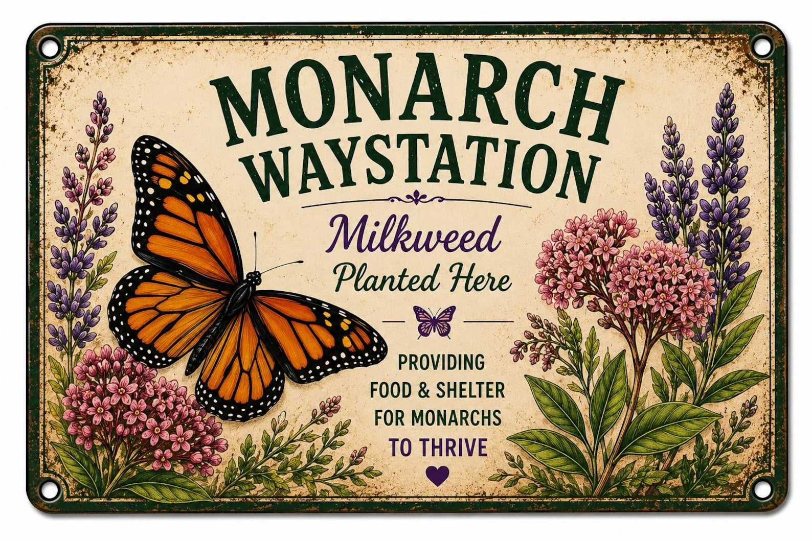 Monarch Waystation Metal Sign, Butterfly Garden Decor, Milkweed Plaque, Pollinator Habitat Art