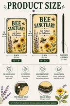 Bee Sanctuary Metal Sign, Pollinator Garden Decor, Wildflower Habitat Plaque