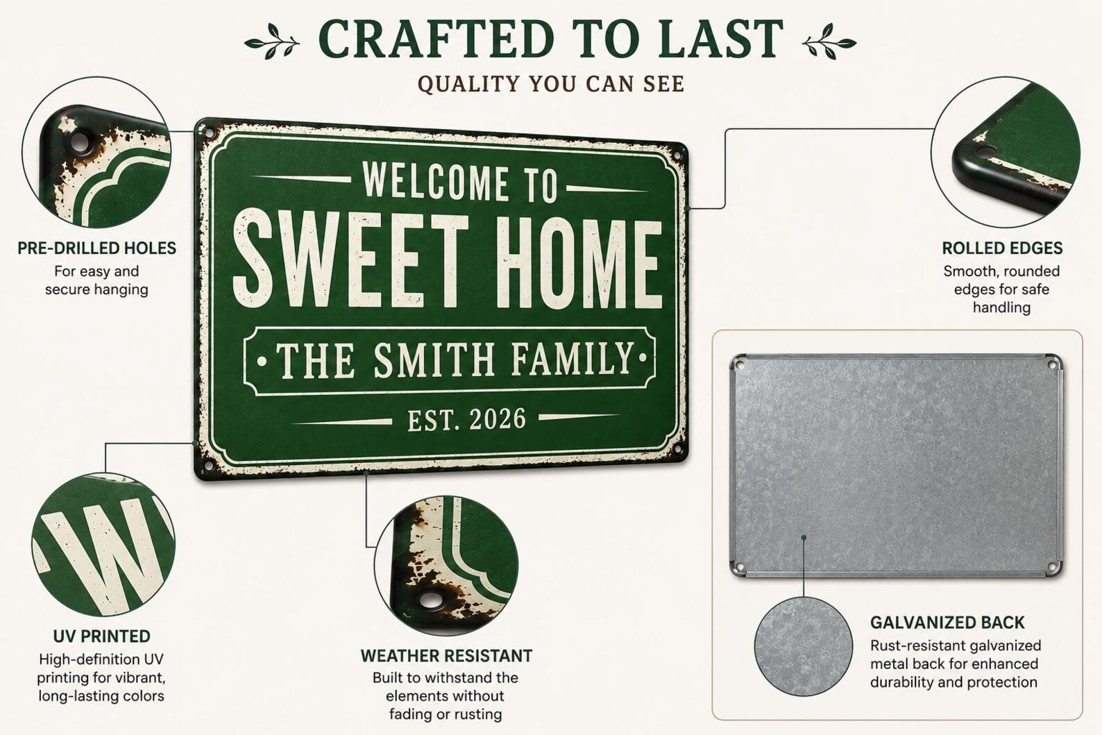 Personalized Family Name Metal Sign, Custom Established Date Plaque, Rustic Home Decor