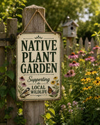 Native Plant Garden Sign, Wildlife Friendly Decor, Pollinator Habitat Plaque, Botanical Art