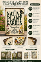 Native Plant Garden Sign, Wildlife Friendly Decor, Pollinator Habitat Plaque, Botanical Art