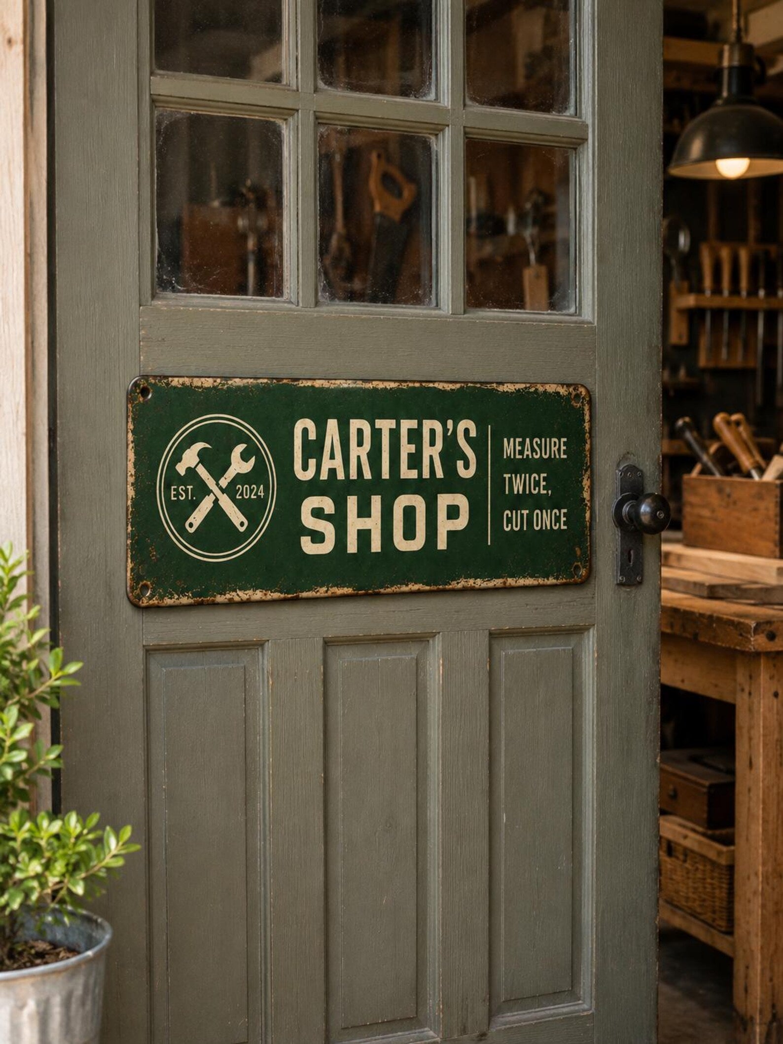 Personalized Metal Workshop Sign, Custom Garage Decor, Rustic Vintage Wall Art