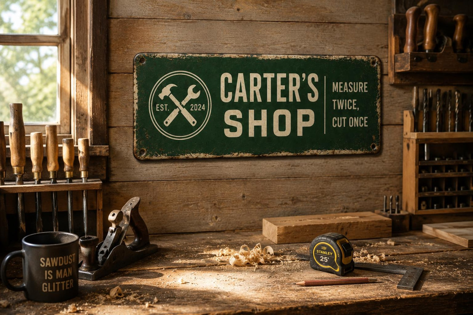 Personalized Metal Workshop Sign, Custom Garage Decor, Rustic Vintage Wall Art