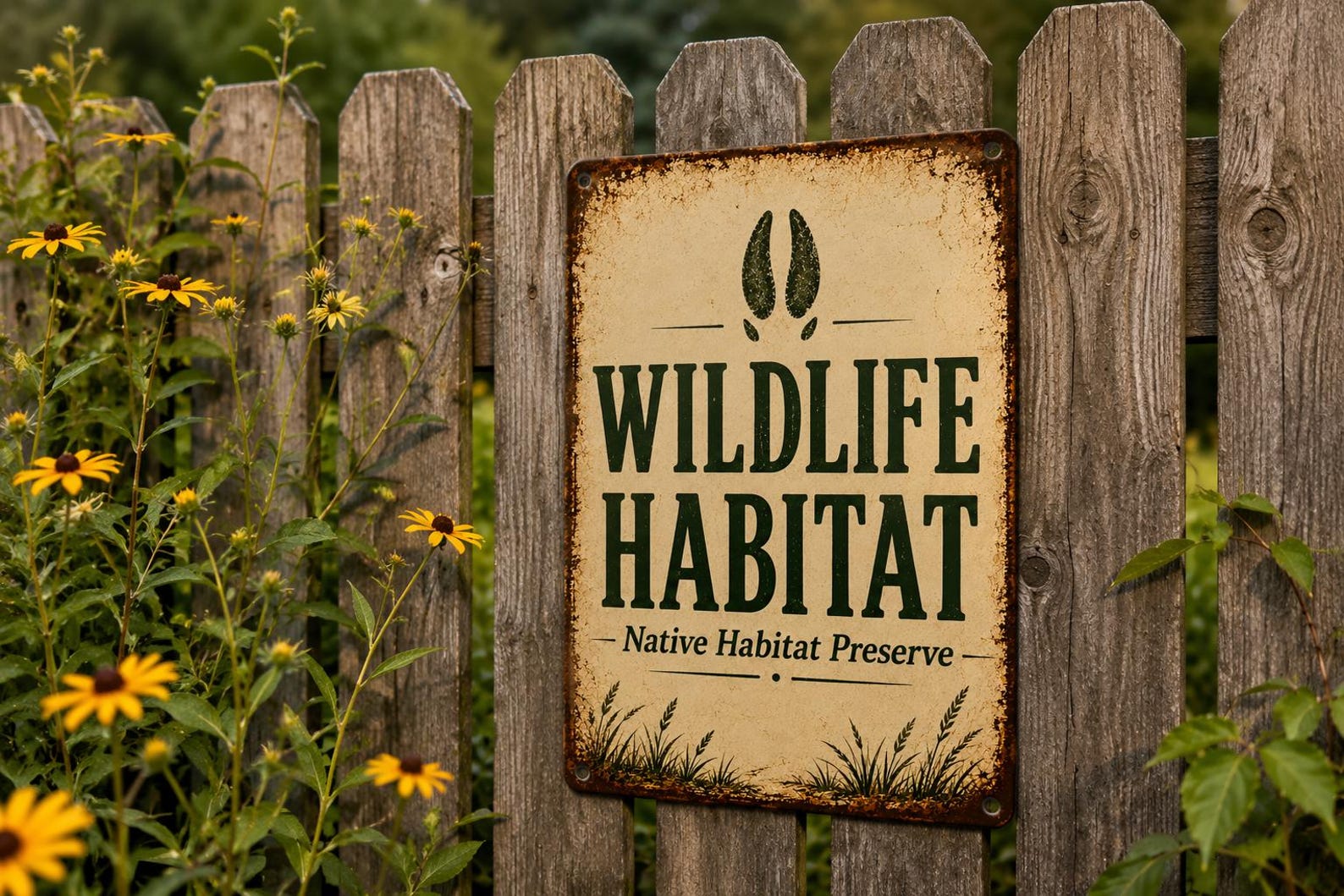 Vintage Wildlife Habitat Metal Sign, Rustic Native Preserve Plaque