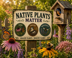 Native Plants Matter Metal Sign, Rustic Farmhouse Pollinator Garden Plaque
