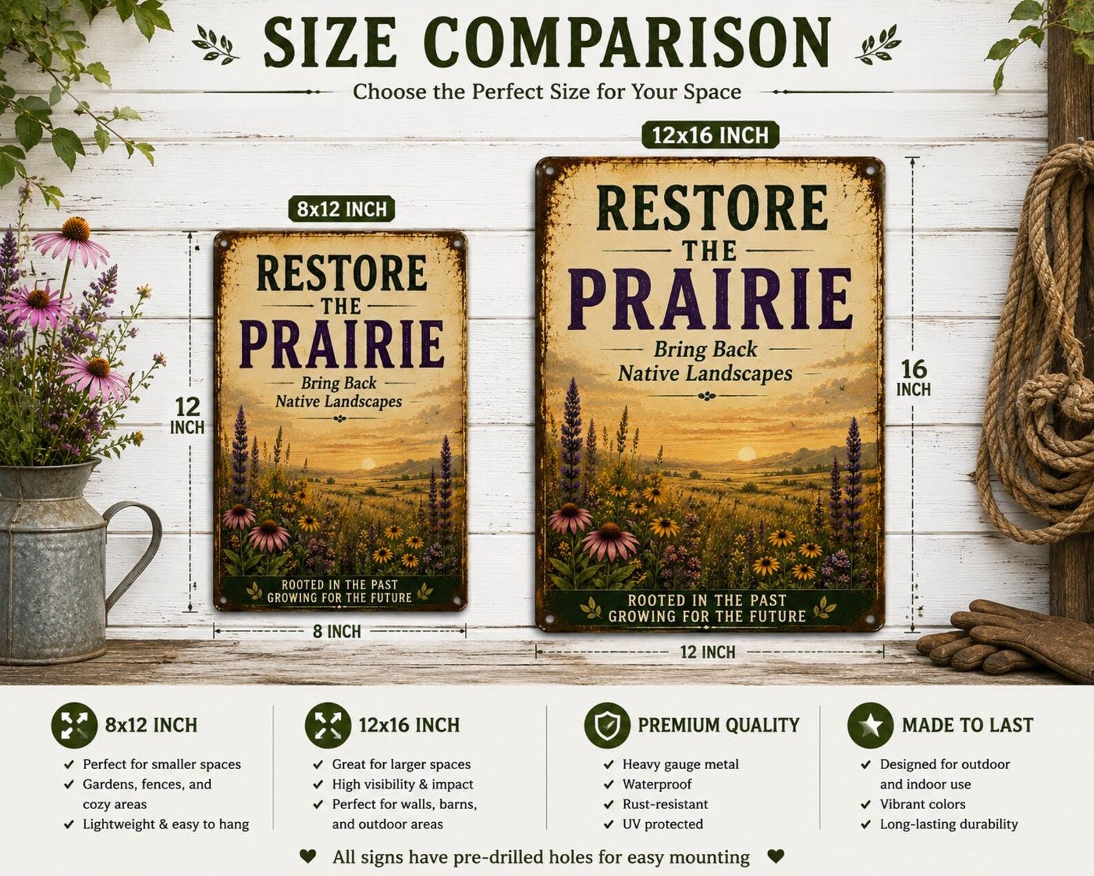 Restore Prairie Metal Sign, Wildflower Meadow Native Landscapes Wall Decor