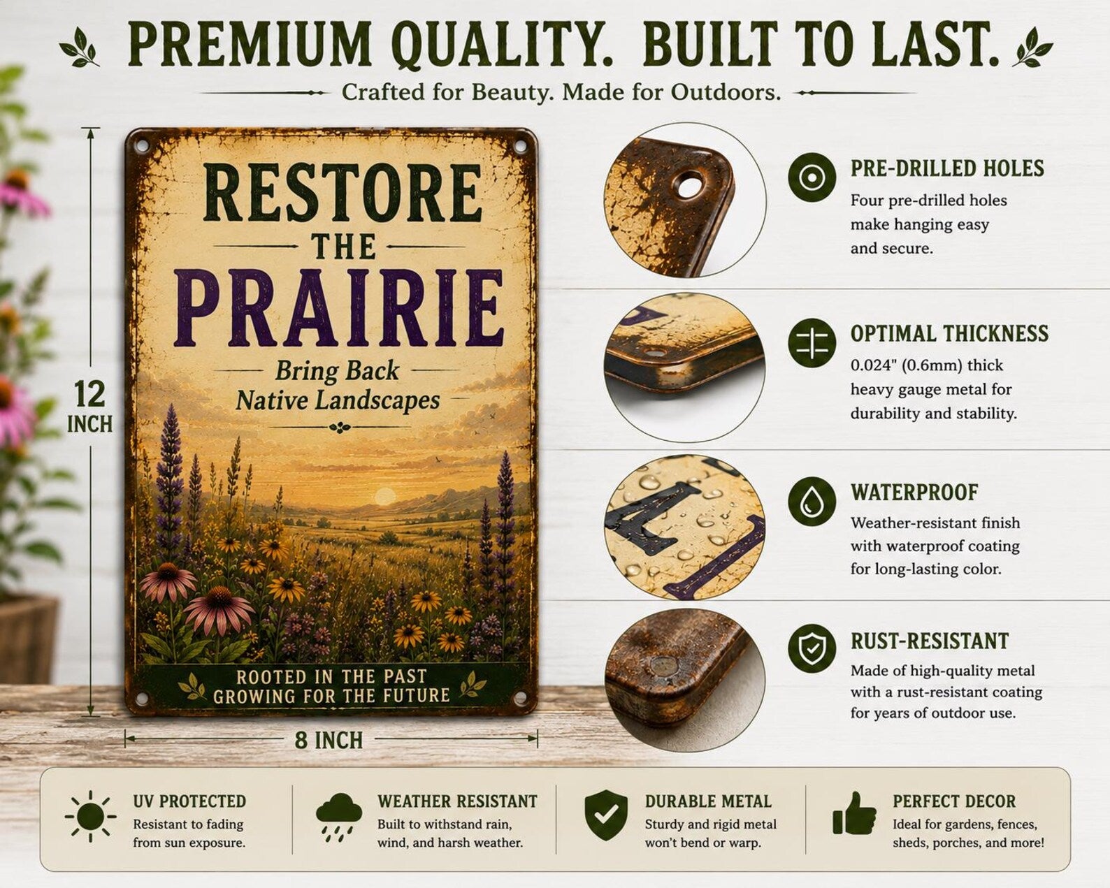 Restore Prairie Metal Sign, Wildflower Meadow Native Landscapes Wall Decor