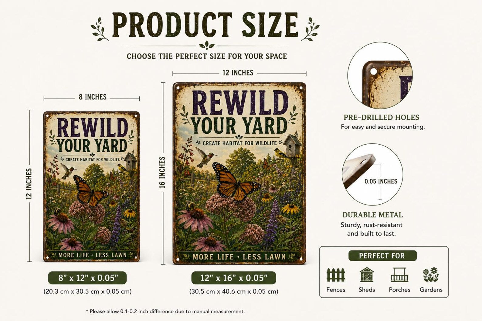 Native Wildlife Garden Metal Sign, Rewild Your Yard Decor, Pollinator Paradise Plaque