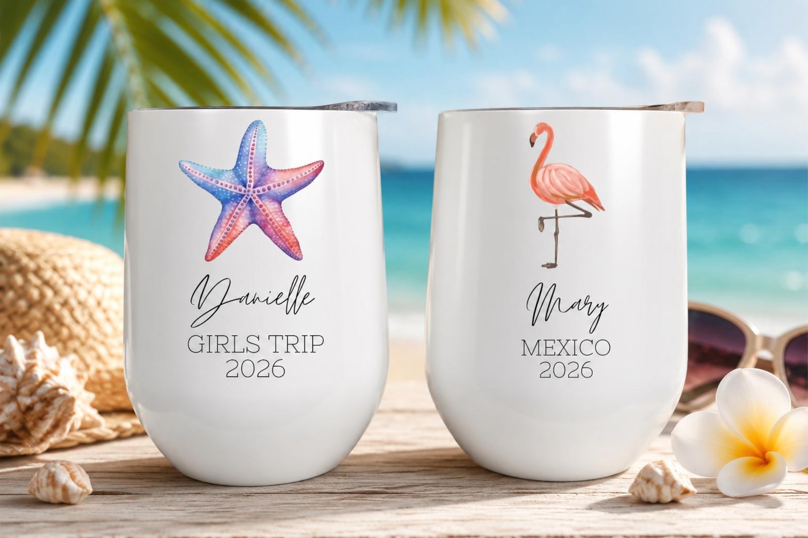 Custom Vacation Tumbler - Personalized Name -  Matching Beach Vacation -  Spring Break - Bachelorette Girls Trip 20 oz Skinny Tumblers