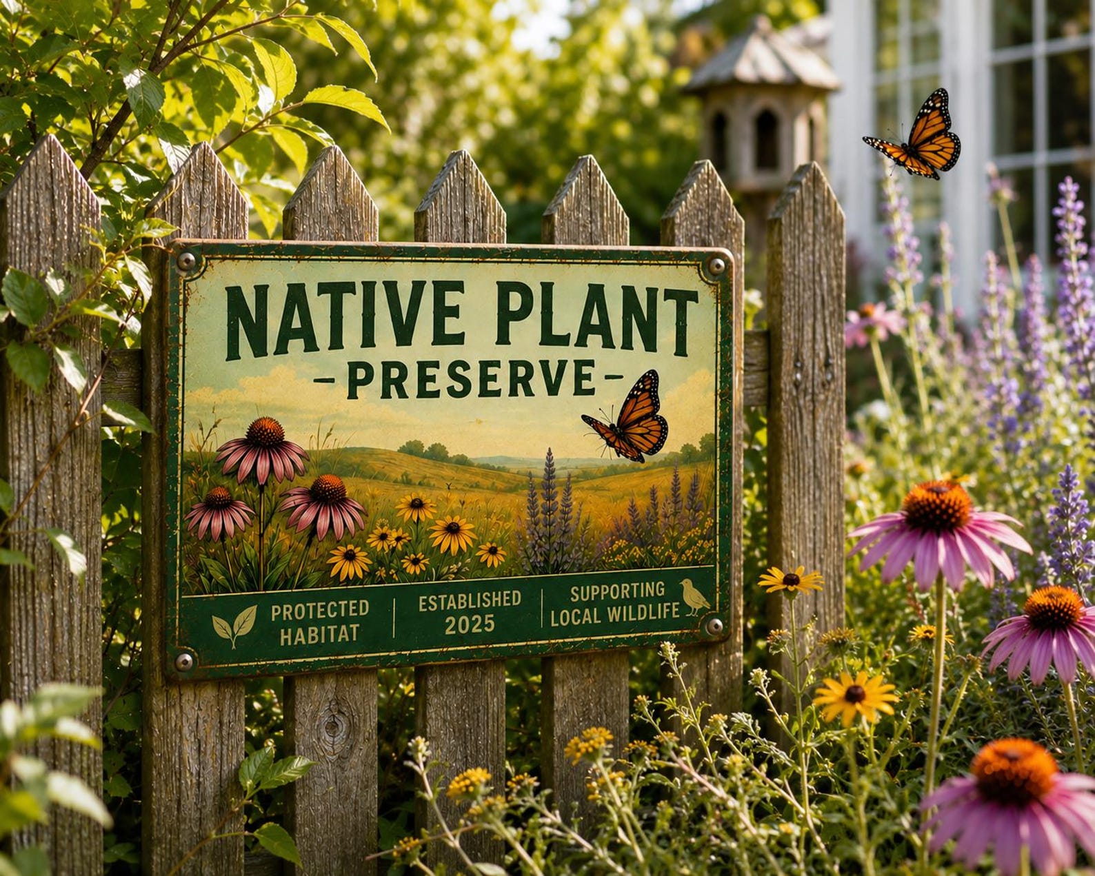 Native Plant Preserve Metal Sign, Vintage Pollinator Garden Wall Decor, Protected Habitat Farmhouse Plaque, Wildlife Garden Gift