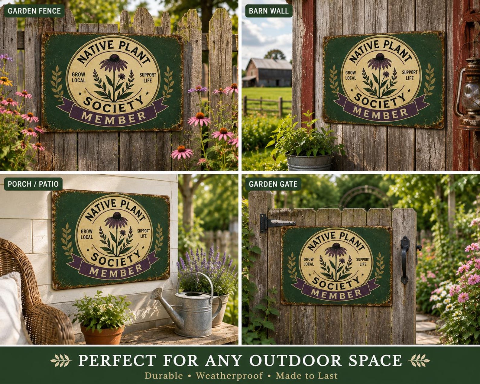 Native Plant Society Member Metal Sign, Vintage Botanical Garden Wall Decor, Rustic Conservation Plaque, Wildflower Lover Gift