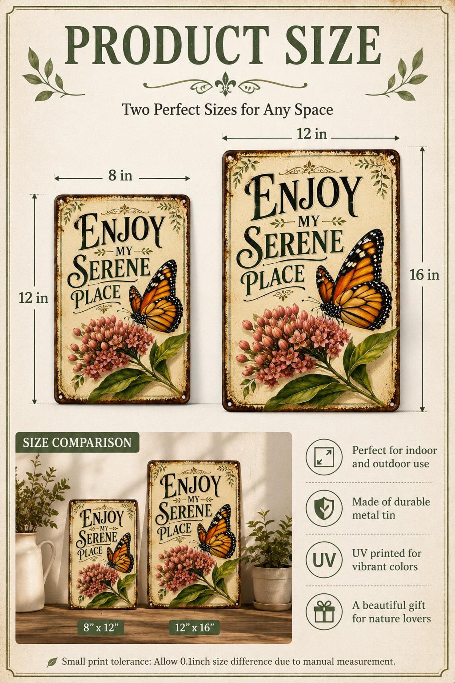 Enjoy My Serene Place Metal Garden Sign, Vintage Butterfly Wall Decor, Cottage Garden Plaque, Rustic Outdoor Yard Gift
