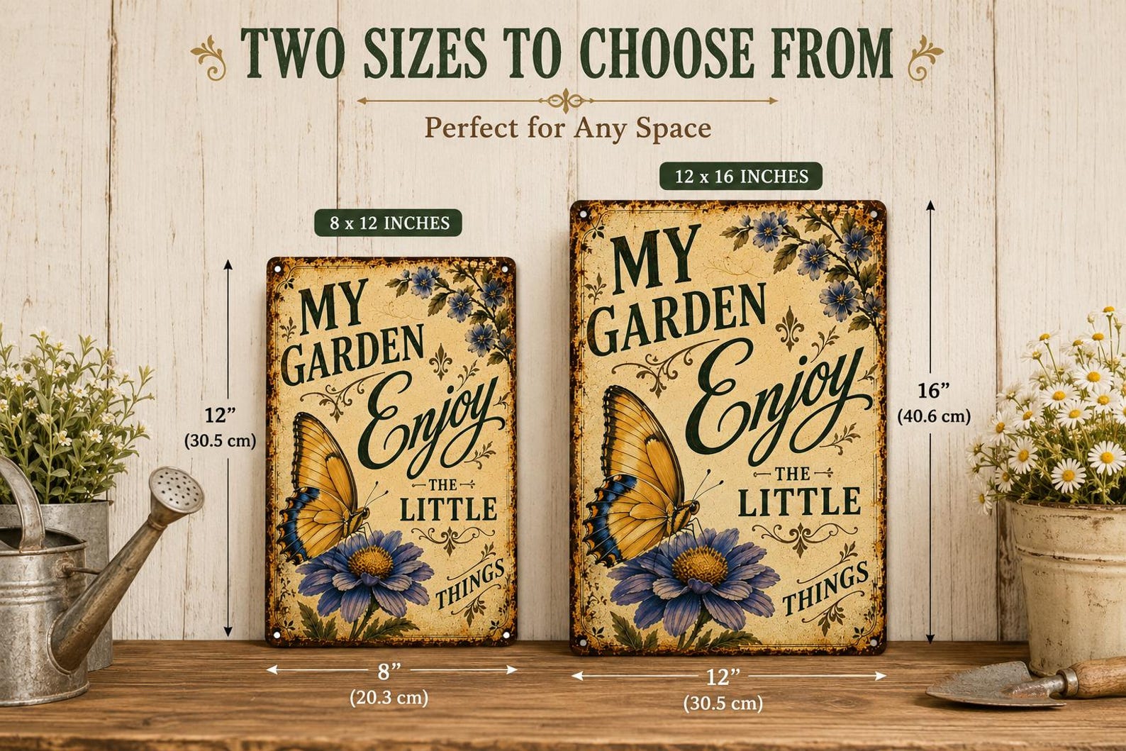 My Garden Enjoy the Little Things Metal Sign, Vintage Butterfly Garden Decor, Rustic Floral Wall Art, Cottage Farmhouse Gift
