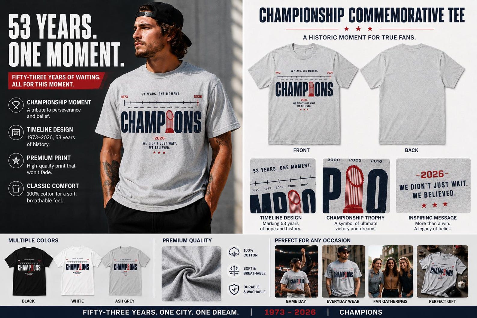 53 Years One Moment Champions 2026 Basketball Trophy T-Shirt | Vintage Championship Timeline Graphic Tee | History Made Sports Shirt