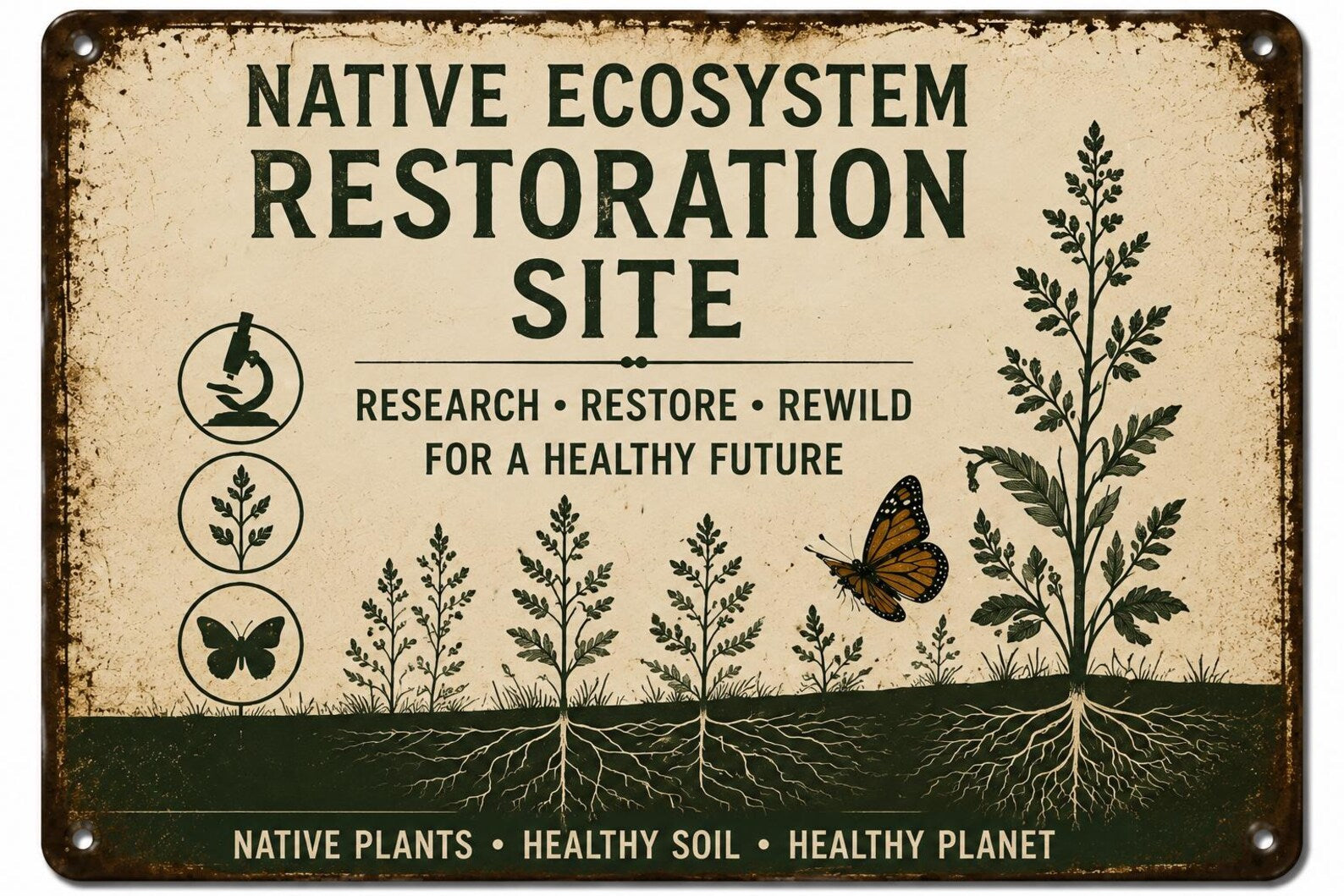 Native Ecosystem Restoration Site Metal Sign, Ecological Research Garden Decor, Rewilding Wildlife Habitat Wall Plaque Gift