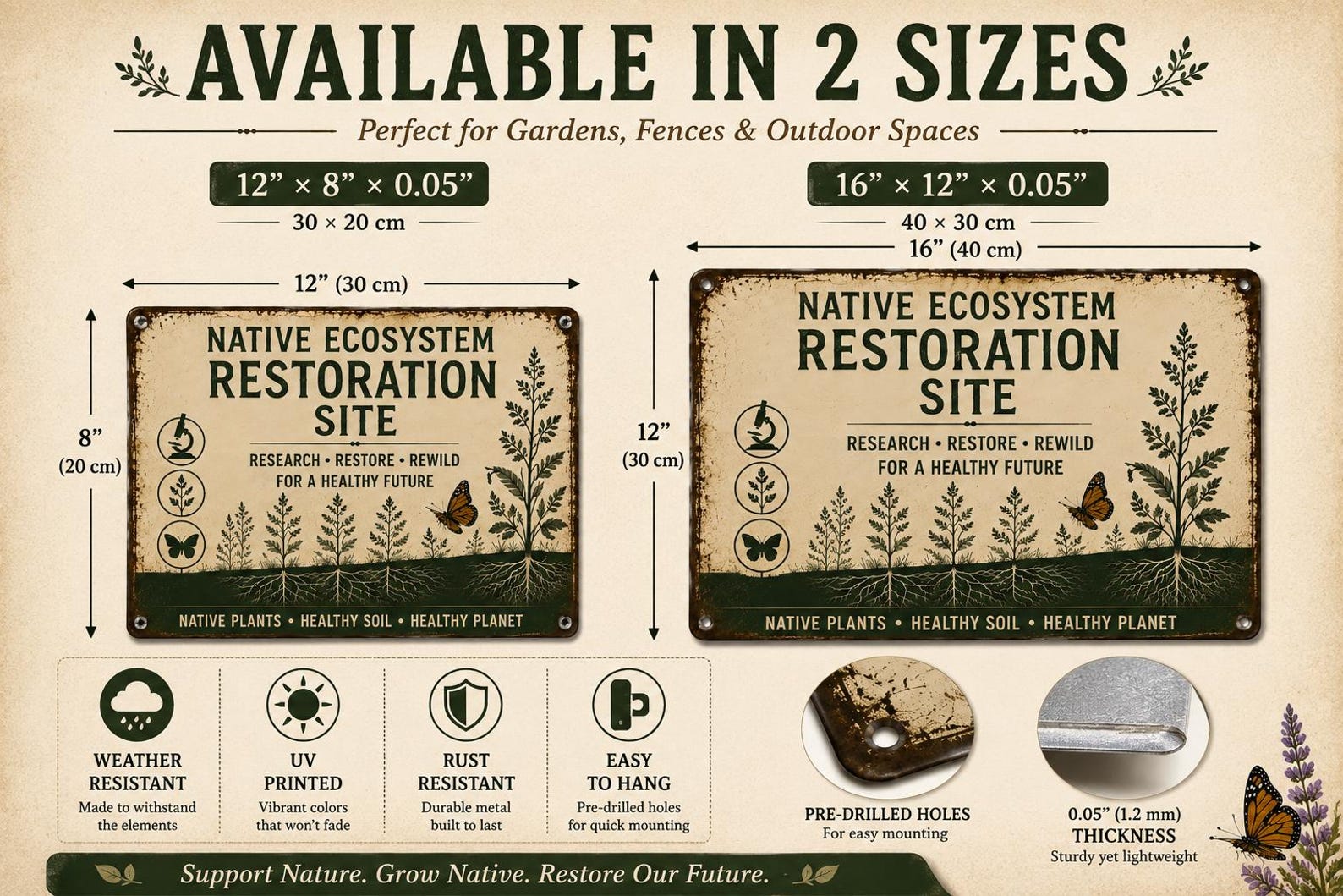 Native Ecosystem Restoration Site Metal Sign, Ecological Research Garden Decor, Rewilding Wildlife Habitat Wall Plaque Gift