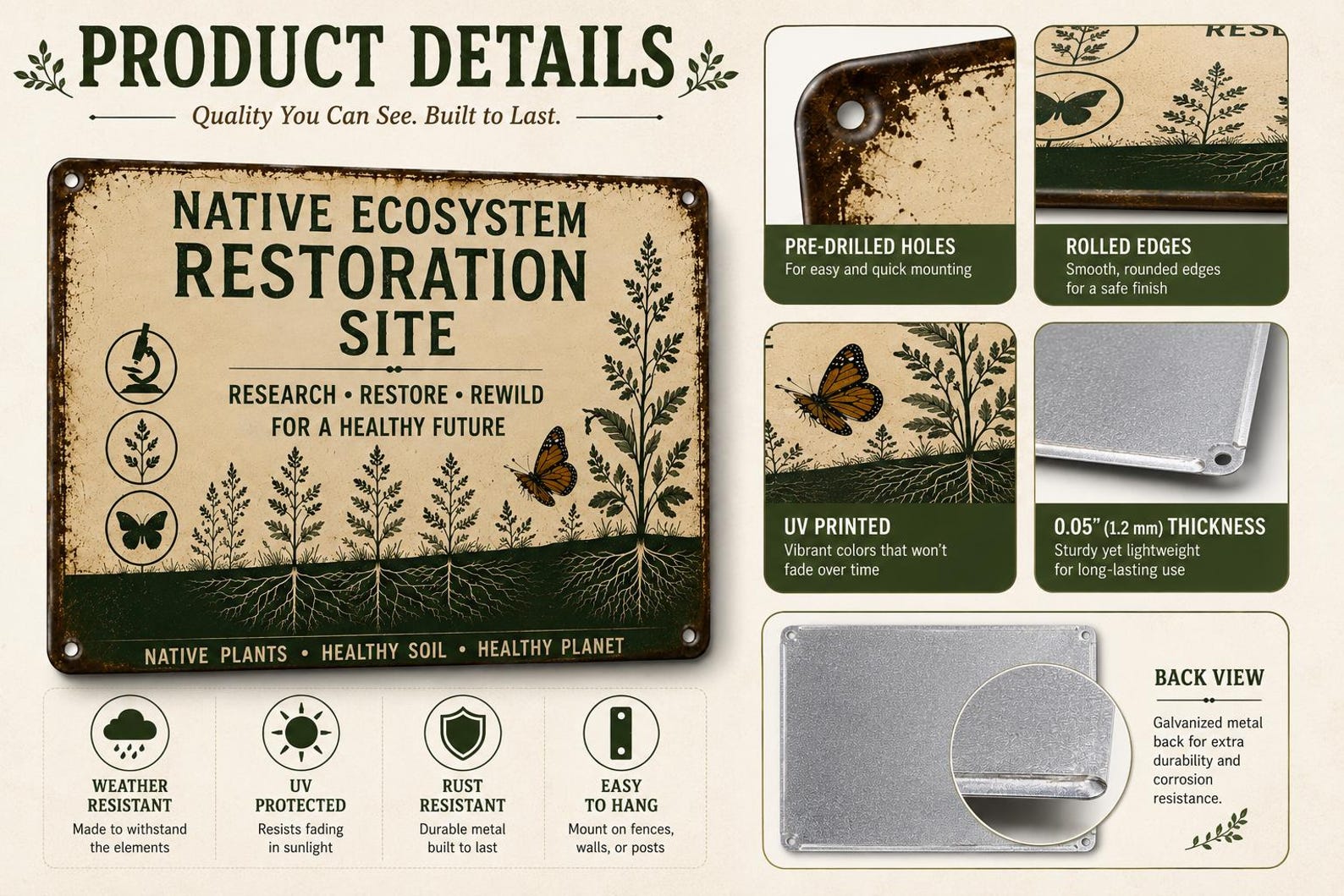 Native Ecosystem Restoration Site Metal Sign, Ecological Research Garden Decor, Rewilding Wildlife Habitat Wall Plaque Gift
