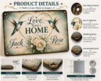 Personalized Hummingbird Metal Sign, Love Makes a Home Custom Wall Decor, Farmhouse Housewarming Gift
