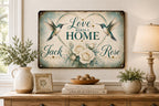 Personalized Hummingbird Metal Sign, Love Makes a Home Custom Wall Decor, Farmhouse Housewarming Gift