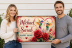 Personalized Hummingbird Couple Metal Sign, Romantic Roses Wall Decor, Anniversary Wedding Gift