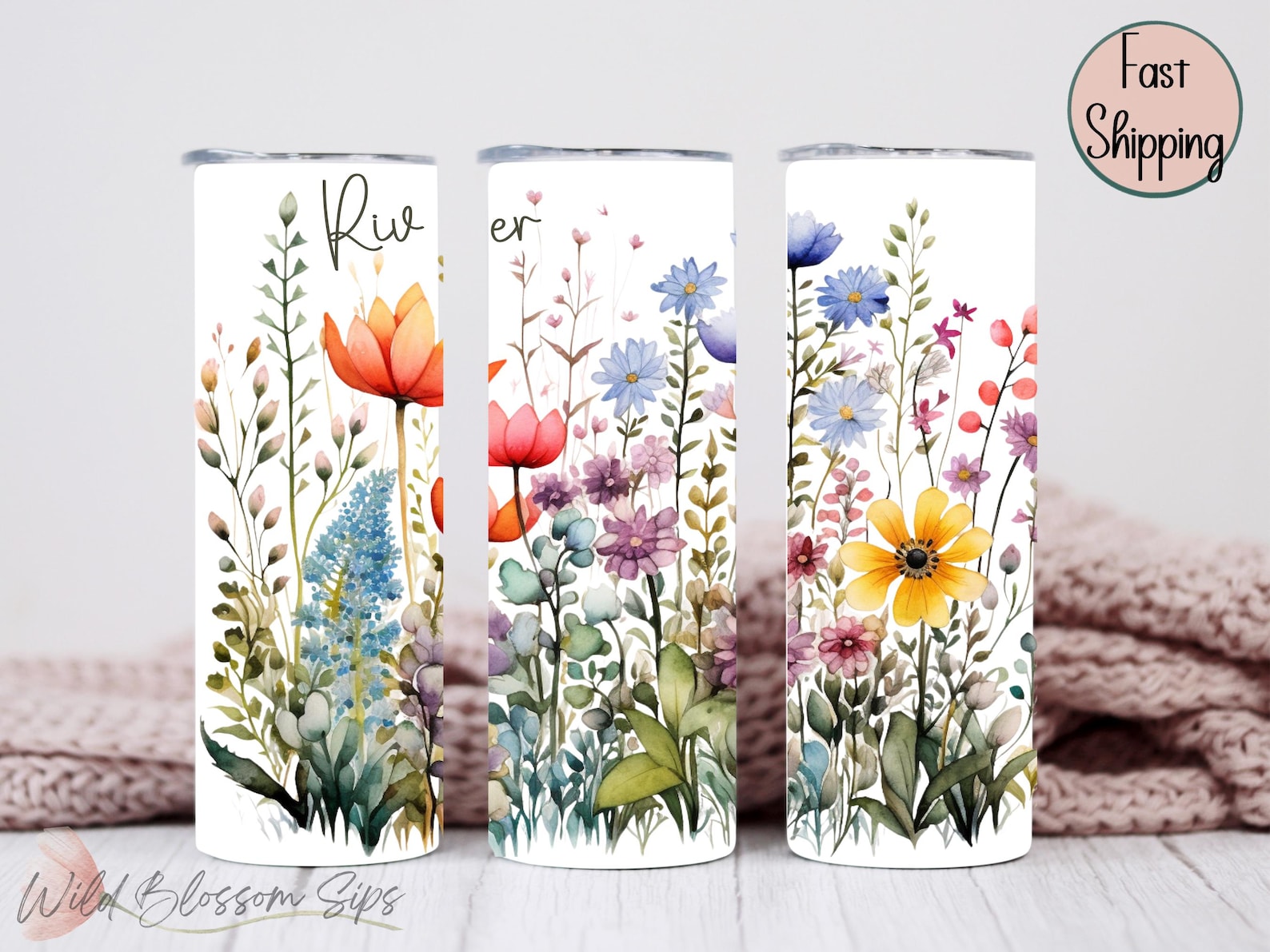 Personalized Wildflower Tumbler: 20oz Stainless Steel, Boho Floral
