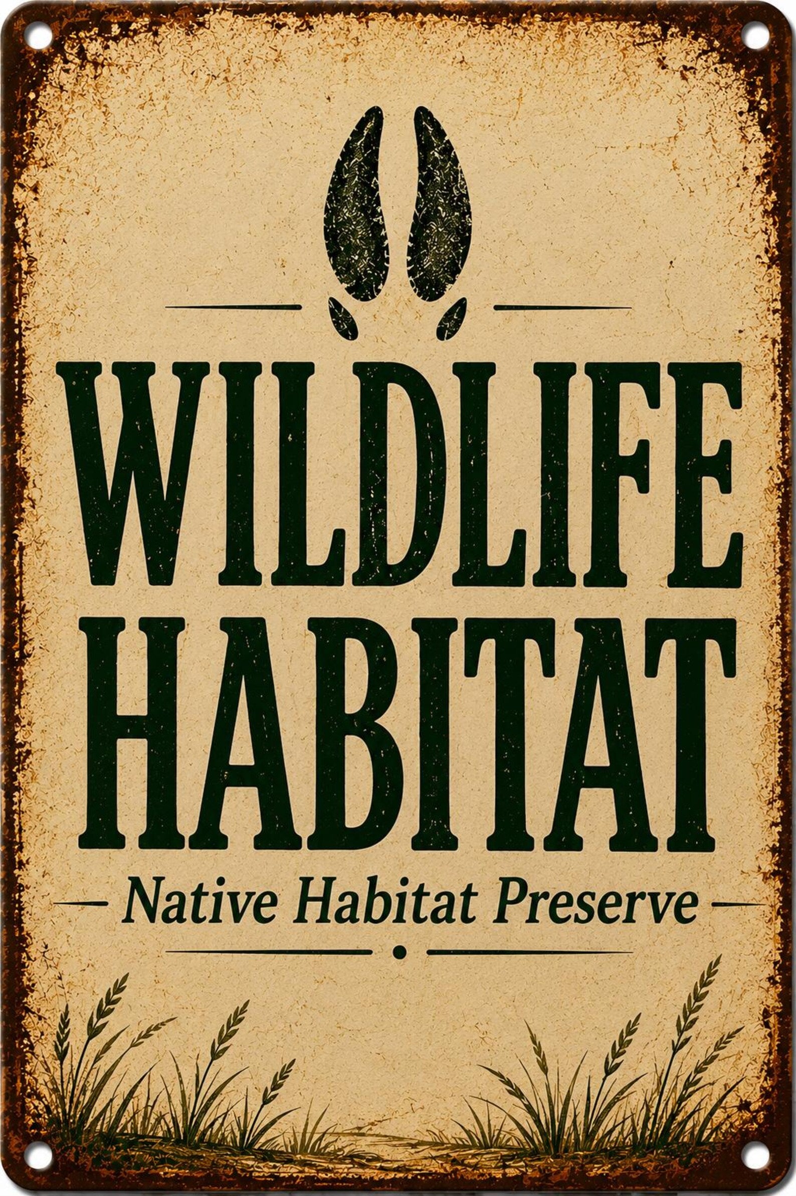 Vintage Wildlife Habitat Metal Sign, Rustic Native Preserve Plaque