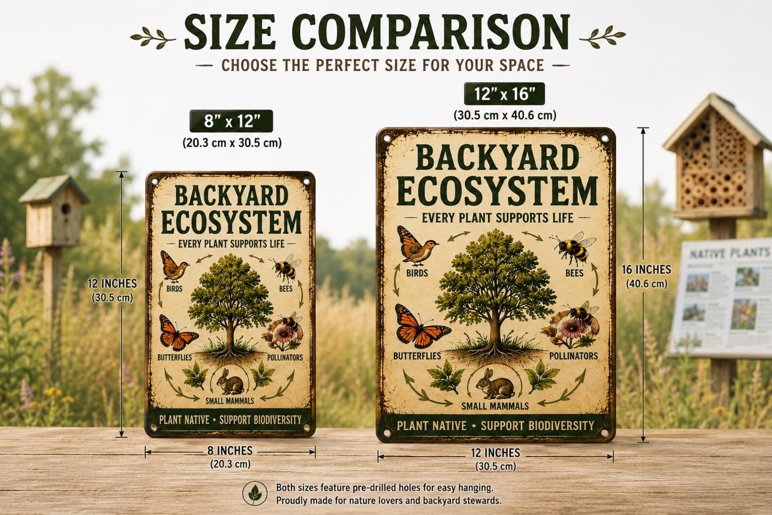 Vintage Backyard Ecosystem Metal Sign, Native Plant Biodiversity Decor