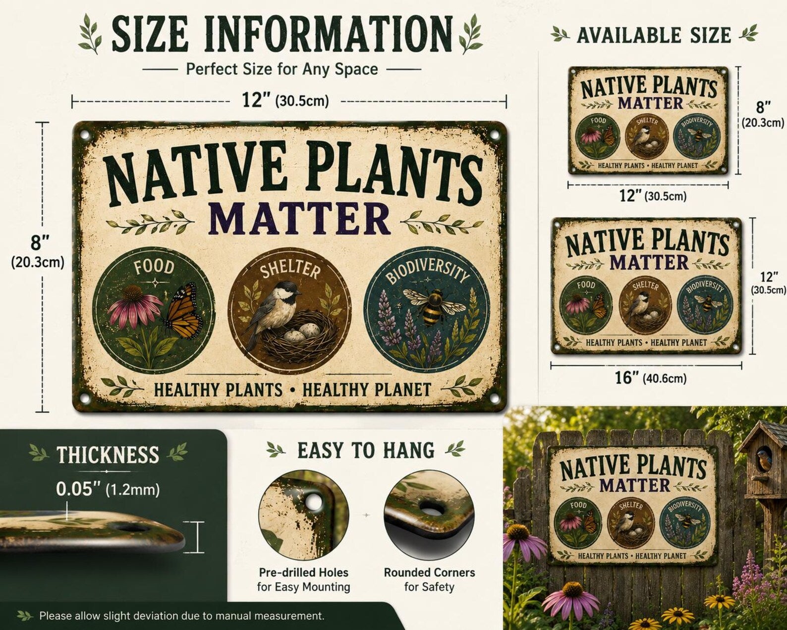 Native Plants Matter Metal Sign, Rustic Farmhouse Pollinator Garden Plaque