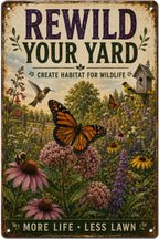Native Wildlife Garden Metal Sign, Rewild Your Yard Decor, Pollinator Paradise Plaque