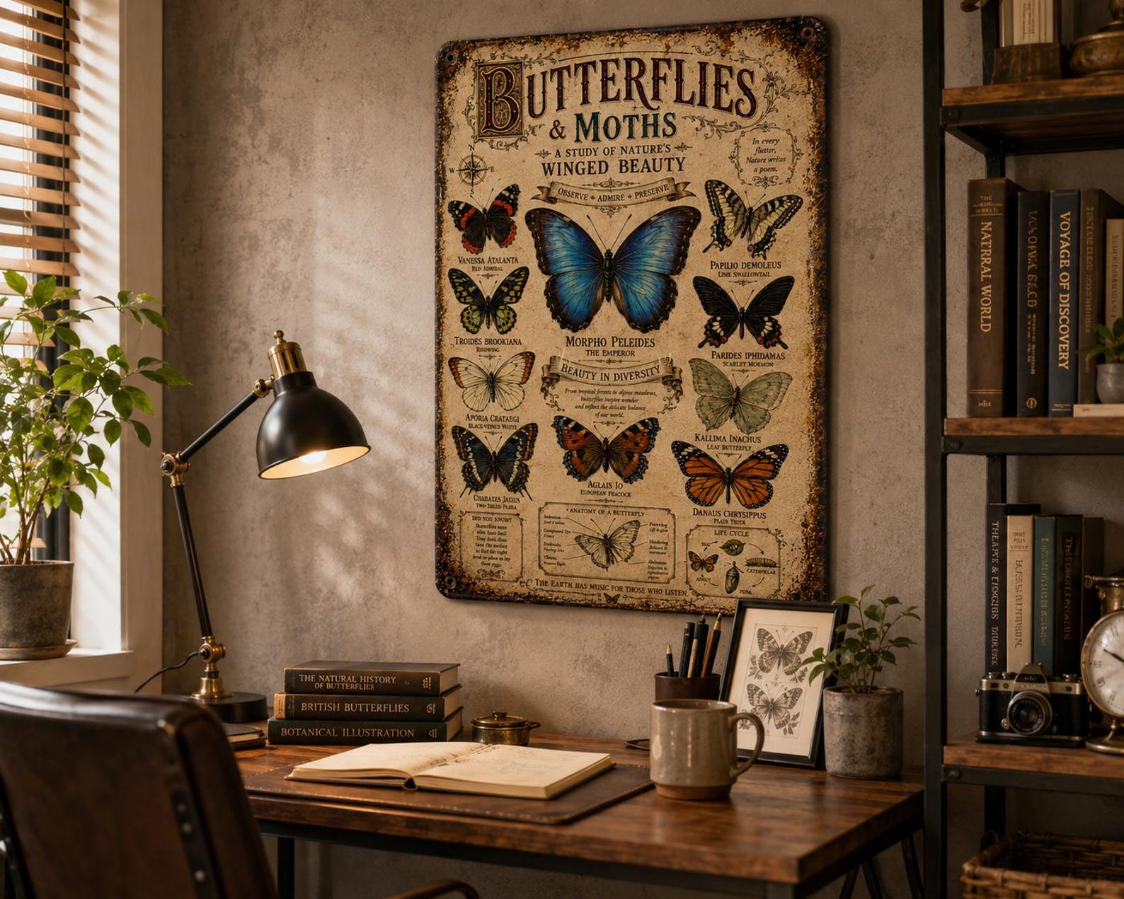 Vintage Butterfly Identification Metal Sign, Antique Lepidoptera Wall Decor
