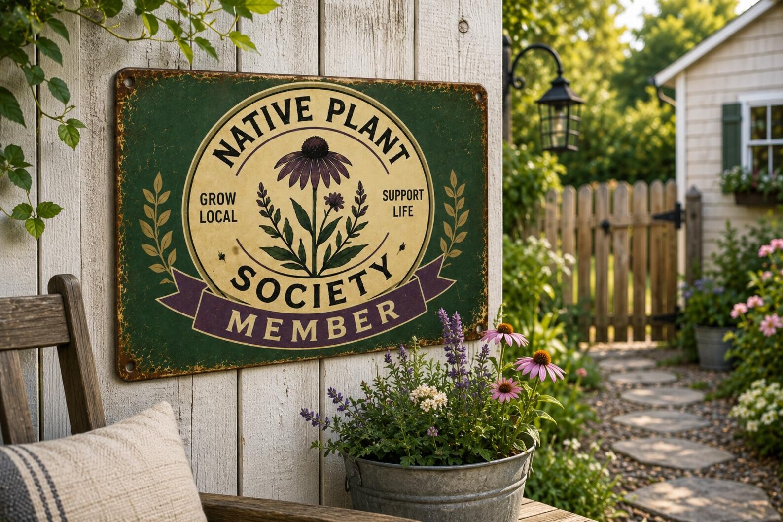 Native Plant Society Member Metal Sign, Vintage Botanical Garden Wall Decor, Rustic Conservation Plaque, Wildflower Lover Gift