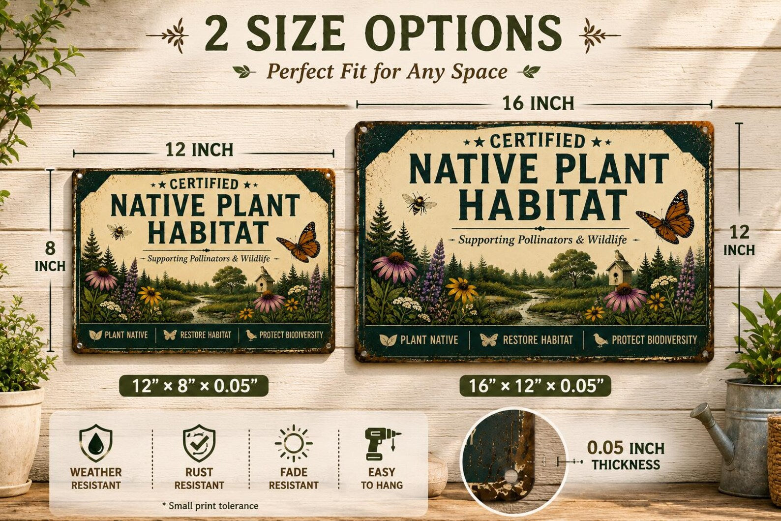 Certified Native Plant Habitat Metal Sign, Pollinator Garden Decor, Wildlife Habitat Plaque, Botanical Outdoor Wall Art Gift