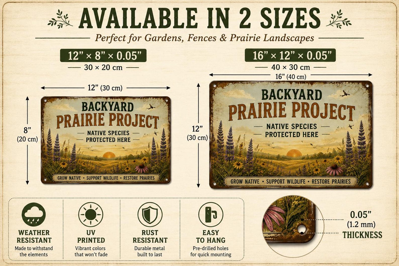 Backyard Prairie Project Metal Sign, Native Wildflower Garden Decor, Rustic Wildlife Habitat Plaque, Prairie Restoration Gift
