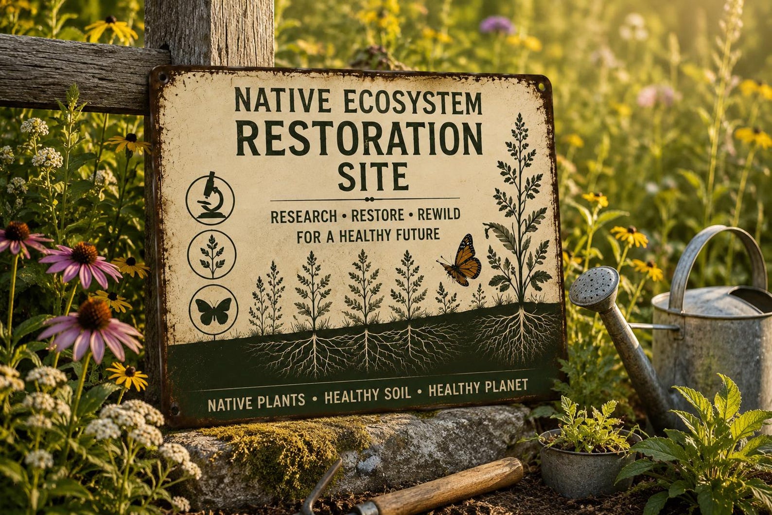 Native Ecosystem Restoration Site Metal Sign, Ecological Research Garden Decor, Rewilding Wildlife Habitat Wall Plaque Gift