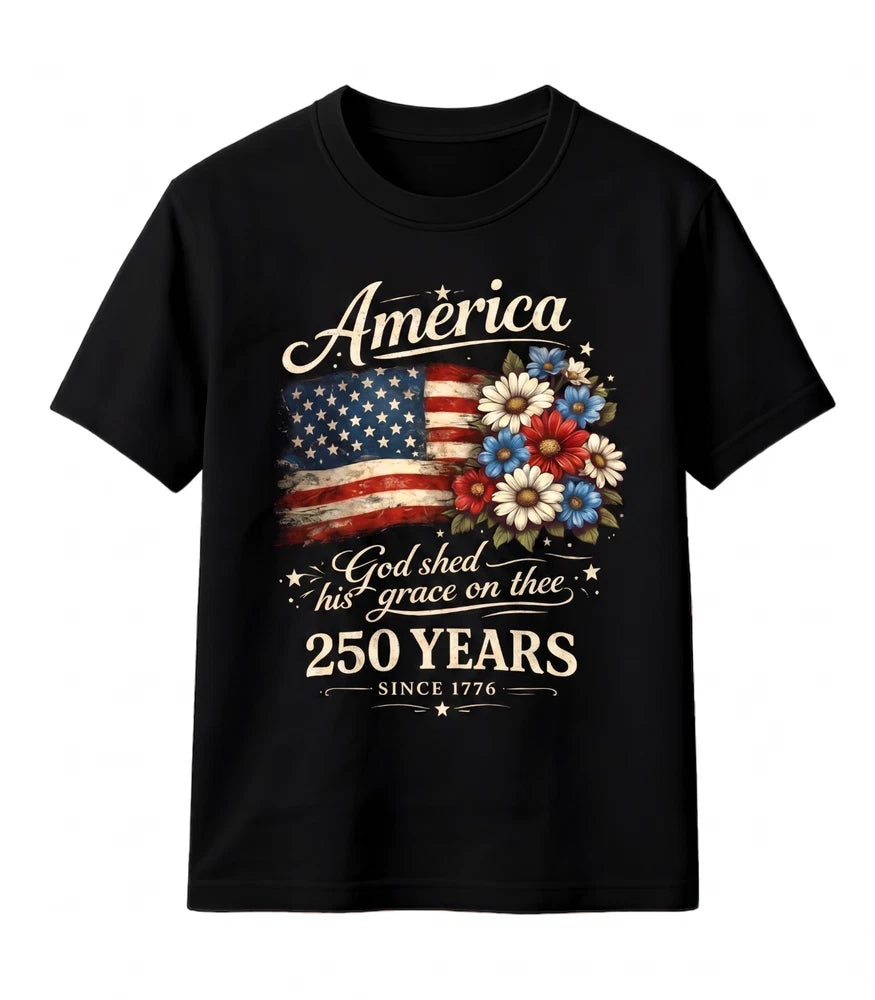 America 250 Years Floral Flag USA 250th Anniversary Patriotic T-Shirt