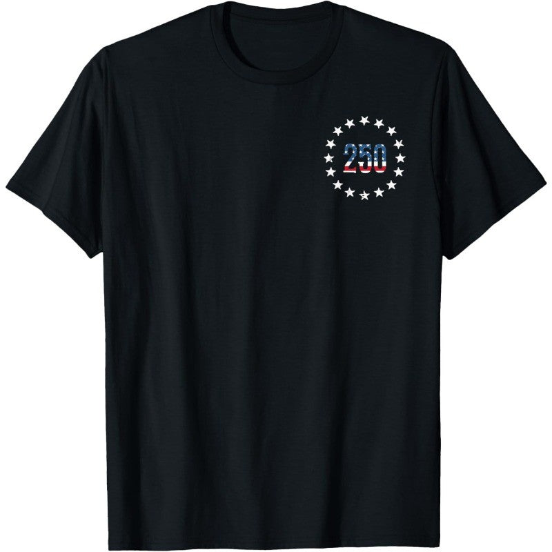 USA 250th Anniversary Flag Stars Pocket T-Shirt Patriotic 1776-2026 Tee