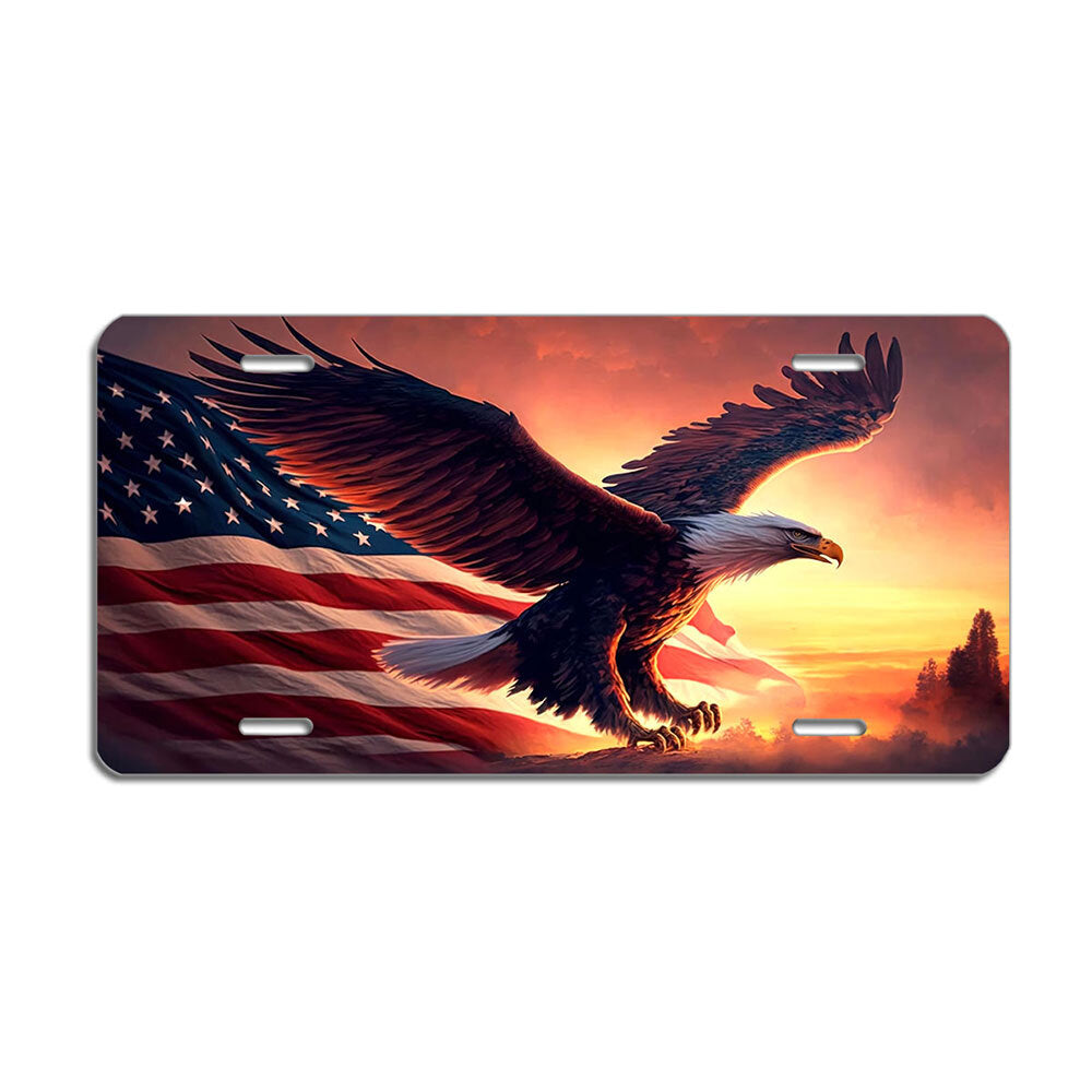 American Flag Eagle Patriotic Metal License Plate Sign Truck Car Wall Decor