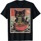 Kawaii Cat Ramen Graphic T-Shirt Funny Japanese Anime Style Tee